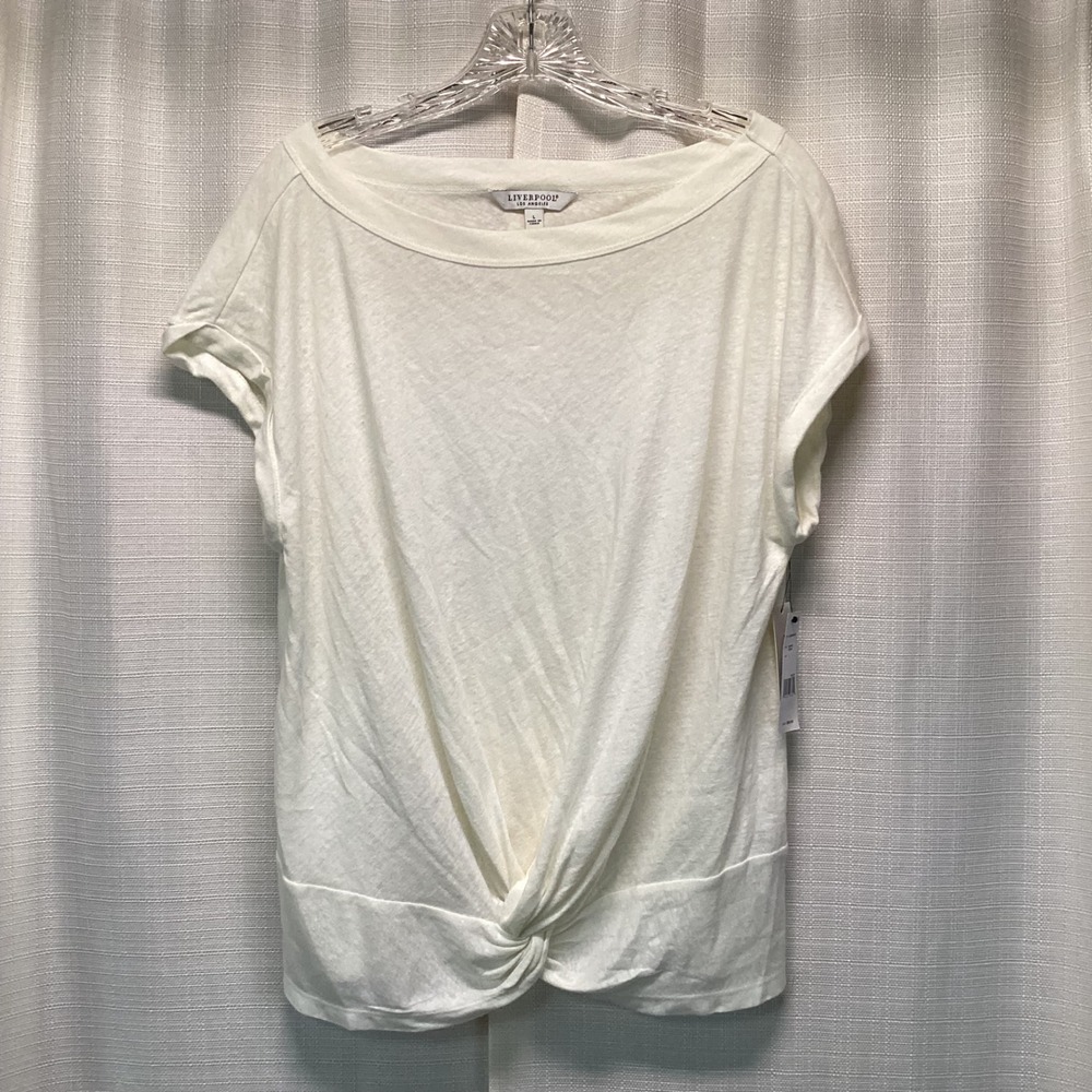 Liverpool Los Angeles Twist Front Top Whipped Cream Linen Blend L Casual Office